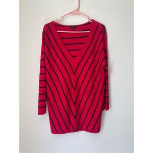 Talbots Size Large V Neck Red and Black Long Sleeve Stretch Relaxed Fit Blouse
